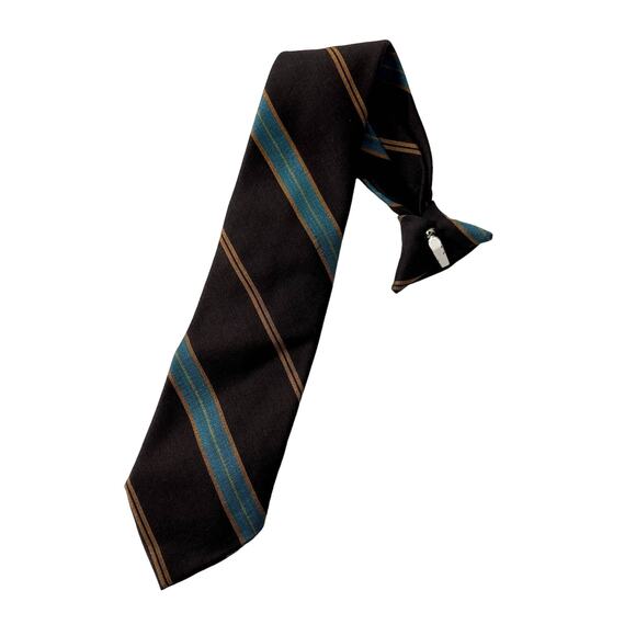 Vintage Snapper Snap On Necktie - Stripes - Brown Teal Gold - Picture 1 of 7